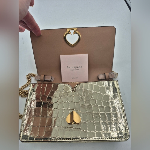 Kate Spade Romy Metallic Croc Embossed Leather Wallet On A Chain - Picture 7 of 10